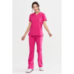 Ultralycra Spaniard - Likralı Doktor Hemşire Forma Takımı Scrubs Üniforma Cerrahi Takım (Kadın), Fuşya - XS