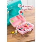 UltraMint 12 Bölmeli Çok Amaçlı Organizer, Takı ve Makyaj Kutusu, Pembe - Ahşap - Bej