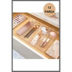 UltraMint 12 Parça Çok Amaçlı Makyaj ve Hobi Malzemeleri Organizer Kutusu - Ahşap - Bej - Siyah