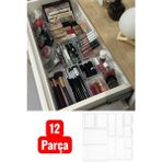 UltraMint 12 Parça Modüler Çekmece Organizer Seti, Çatal, Kaşık, Takı ve Makyaj Için - Ahşap - Bej - Siyah