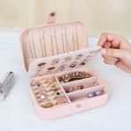 UltraMint 3 Bölmeli Takı Kutusu, Mücevher Düzenleyici, Seyahat Organizer - Ahşap - Bej
