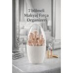 UltraMint 7 Bölmeli Makyaj ve Kozmetik Organizeri, Banyo ve Fırça Kutusu - Ahşap - Bej - Siyah