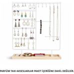 UltraMint Ahşap Tabanlı Takı Organizer Standı, Kolye, Küpe, Bileklik Için Mükemmel - Ahşap - Bej - Siyah