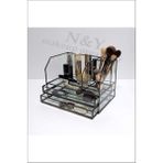 UltraMint Antik Bronz Serisi Çift Çekmeceli Makyaj Organizer 28X20X17 cm - Ahşap - Ceviz