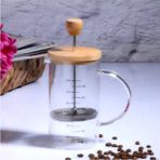 UltraMint Bambu Kapaklı French Press 600ML, Şık ve Dayanıklı Kahve Demleme Aracı - Seçenek 1 - Altın