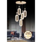 UltraMint Elips Model 5'li Gold Renkli Kristal Taşlı LED Avize Seti - Seçenek 1 - Altın