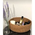 UltraMint Jüt Hasır Oval Organizer 25X10, Makyaj, Parfüm, Oje Saklama Sepeti - Açık Beyaz - Gri