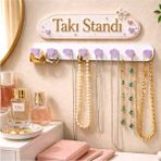 UltraMint Kalp Desenli Askılı Takı Standı Seti, Duvar Tipi Kolye ve Küpe Organizer - Ahşap - Bej - Siyah