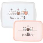 UltraMint Kedi Desenli 2'li Dikdörtgen Kaydırmaz Tepsi Seti, 34-41CM - Açık Beyaz - Gri - Seçenek 1