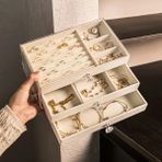 UltraMint Modern 3 Çekmeceli Büyük Boy Takı Kutusu ve Organizer - Ahşap - Bej