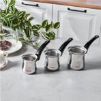 UltraMint Modern 3 Parça Çelik Cezve Seti, Şık ve Dayanıklı Mutfak Gereci - Seçenek 1 - Ahşap