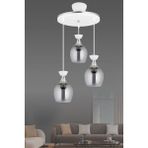 UltraMint Modern 3'lü Sarkıt Tepsi Beyaz ve Füme Camlı Avize, Krom Şeritli - Seçenek 1 - Ahşap - Bej - Siyah