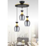 UltraMint Modern 3'lü Sarkıt Tepsi Siyah Fanus ve Füme Camlı Avize - Seçenek 1 - Ahşap