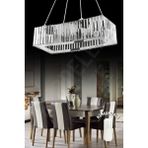 UltraMint Modern 4'lü Krom Kare Yemek Masası ve Kumandalı Taşlı Avize Seti - Seçenek 1 - Açık Beyaz - Gri