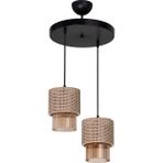 UltraMint Modern Siyah Hasır Avize, Bal Optik Cam Detaylı Ikili Set - Seçenek 1 - Ahşap
