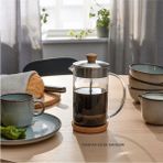 UltraMint Paslanmaz Çelik, Cam ve Bambu French Press, 1 Litre, Zarif Tasarım - Seçenek 1 - Ahşap Bej - Siyah