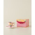 UltraMint Renkli 4'lü Bone China Kahve Fincan Takımı, 2 Kişilik, 100 ml - Seçenek 1 - Açık Beyaz - Gri
