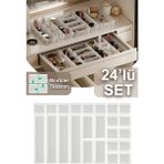 UltraMint Şeffaf 24'lü Makyaj Organizer Çekmece Içi Düzenleyici Set - Açık Beyaz - Gri