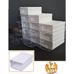 UltraMint Şeffaf Çekmeceli Organizer Kutusu 12'li, Mücevher ve Boncuk Saklama Seti - Ahşap - Bej - Siyah