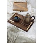 UltraMint Şık Ahşap Mat Altın L Dizayn 34X23 cm Tepsi - Ahşap - Bej - Siyah - Seçenek 1