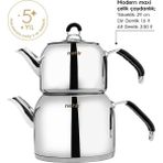 UltraMint Şık Modern Çelik Çaydanlık Takımı, Orta Boy, 2l ve 1l Kapasiteli - Altın - Gümüş - Bakır - Seçenek 1
