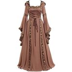 UltraNurtureest Ortaçağ Kadın Kostüm Elbise Kare Yaka Kapüşonlu Yüksek Bel Uzun İspanyol Kollu Retro Cadılar Bayramı Cosplay (L, Kahverengi)