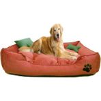Ultrasoft Büyük Irk Köpek Yatağı Yıkanabilir Yüksek Kaliteli Kumaş Pati Işlemeli - Kiremit - 80 x 100 cm