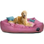 Ultrasoft Büyük Irk Köpek Yatağı Yıkanabilir Yüksek Kaliteli Kumaş Pati Işlemeli - Pembe - 80 x 100 cm