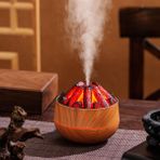 Ultrasonik Hava Nemlendirici Aroma Difüzörü LED Işıklı 300ML Buhar Makinesi Koku Yayıcı Oda Nemlendirici Ateş Efektli - Sarı