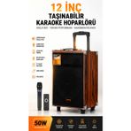 Ultratekno B-Q12 50W Süper Bass Bluetooth Hoparlör Karaoke Sistemi Kablosuz Mikrofonlu Taşınabilir Valiz Tipi Ses Sistemi 12 İnç Tekerlekli