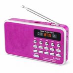 Ultratekno L-938 Şarjlı Taşınabilir FM Radyo | Dijital Ekranlı | USB/TF/SD/AUX Destekli | BL-5C Bataryalı Cep Radyosu (Macenta)