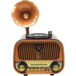 UltraTekno MD-1319BT Nostaljik Gramofon Görünümlü Retro Bluetooth Hoparlör Fm Radyo | 3 Bant Radyo | USB Kart Aux - Koyu Ahşap