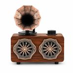 UltraTekno NS-801 Gerçek Ahşap Gramofon Tipi Bluetooth Hoparlör, FM Radyo, USB/TF Kart, Retro Nostaljik Radyo, Koyu Ahşap