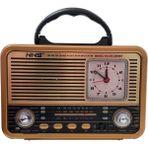 UltraTekno NS-8898BT Nostaljik Analog Saatli Fm Radyo Bluetooth Hoparlör USB Tf Aux Mp3 Çalar - Koyu Kahverengi