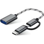 Ulu Bilgisayar USB 3.0 Otg To Type-C Micro USB Data Şarj Çevirici Dönüştürücü Adaptör - Gri