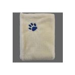 ULUBEN Kedi Köpek Battaniyesi Ekru Beyaz - Lacivert Pati Nakışlı - Wellsoft Premium Fluffy Kumaş