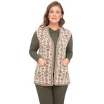 Uludağ Triko Kadın Taş Çiçek Desenli Cepli Kilim Yelek
