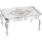 Uludagstore7 Beyaz Eskitme Işlemeli Ahşap Ayaklı Tepsi, 46X35X24