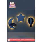 UmayBabyDekor 3Lü Set Ay Yıldız Balon Gece Lambası Bebek Çocuk Odası Duvar Dekorasyonu Aydınlatma Ahşap Lamba