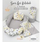 Umaybebek 4 Parça Babynest Seti %100 Pamuk Sarı Gri Renkli Bebek Pikesi ve Yorganı 80 x 90 cm - Sarı - Gri