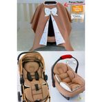 Umaybebek 4 Parça - Puset Örtüsü, Bel Destekli Bebek Arabası Minderi, Puset Minderi, Puset Çarşafı - Panço-Kahve P