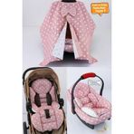 Umaybebek 4 Parça - Puset Örtüsü, Bel Destekli Bebek Arabası Minderi, Puset Minderi, Puset Çarşafı - Panço-Pudra Yıldız P