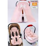 Umaybebek 4 Parça - Puset Örtüsü, Bel Destekli Bebek Arabası Minderi, Puset Minderi, Puset Çarşafı - Tutmalı-Bebepembe T