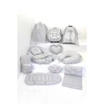 Umaybebek Babynest Puset Örtüsü Alt Açma Emzirme Yastığı Bel Destekli Ana Kucağı Bebek Arabası Minderi-Panço-Gri Fırfırlı P