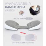 Umaybebek Bel ve Karın Desteği, Hamile Yastığı, Çok Fonksiyonlu, Uyku Emzirme Yastığı, Ayarlanabilir, Cırtlı - Gri - Beyaz