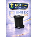 UMBEX PLUS Metal Pedallı Çöp Konteyneri 60 Litre Konteyner ve 20 Adet Çöp Poşet Rulosu- Isıya Dayanıklı-