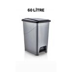 UMBEX PLUS UMBEX Plastık Pedallı 60 Litre Gri Banyo Mutfak Çöp Kovası Çöp Kutusu Siyah Kapaklı