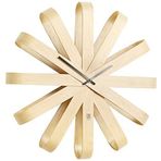 Umbra Ribbonwood duvar saati, sessiz kuvars duvar saati, kavisli kayın ağacından mutfak, ofis, yatak odası ve daha fazlası için, doğal, 46 x 9,5