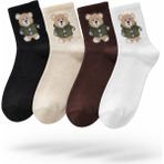Umel Tekstil Teddy Bear Yumoş Ayıcıklı Soket Çorap 4 Çift - 36 - 40 - Siyah - Beyaz - Kahverengi