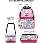Ümit Çanta Cennec Cute Cat Okul Çantası Seti – Sırt Çantası + Termal Beslenme Çantası + Kalem Çantası - Pembe